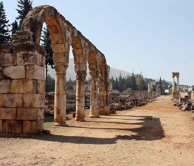 Aanjar, the ruins of an 8th-century Umayyad city, known for its well-preserved palaces, mosques, and public baths.