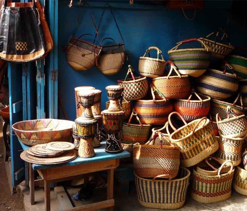 Accra Arts Centre, a vibrant market offering traditional crafts, artworks, and cultural performances.