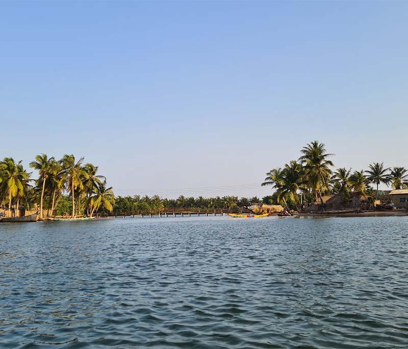 Ada Foah, a coastal town with a beautiful estuary, perfect for water sports, boat tours, and relaxation.