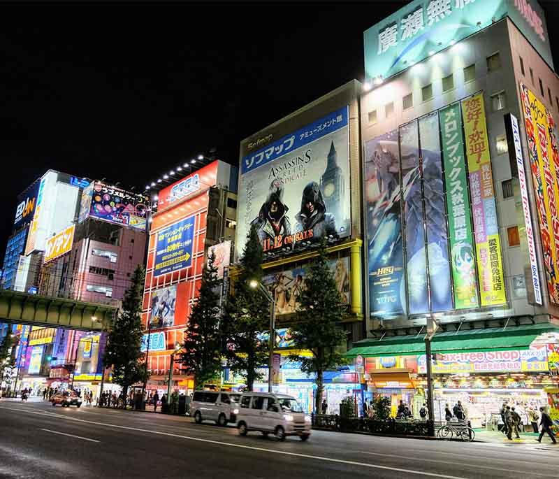 Akihabara, Tokyo: Explore a lively district filled with electronics, anime, manga, pop culture shops, and gaming arcades.