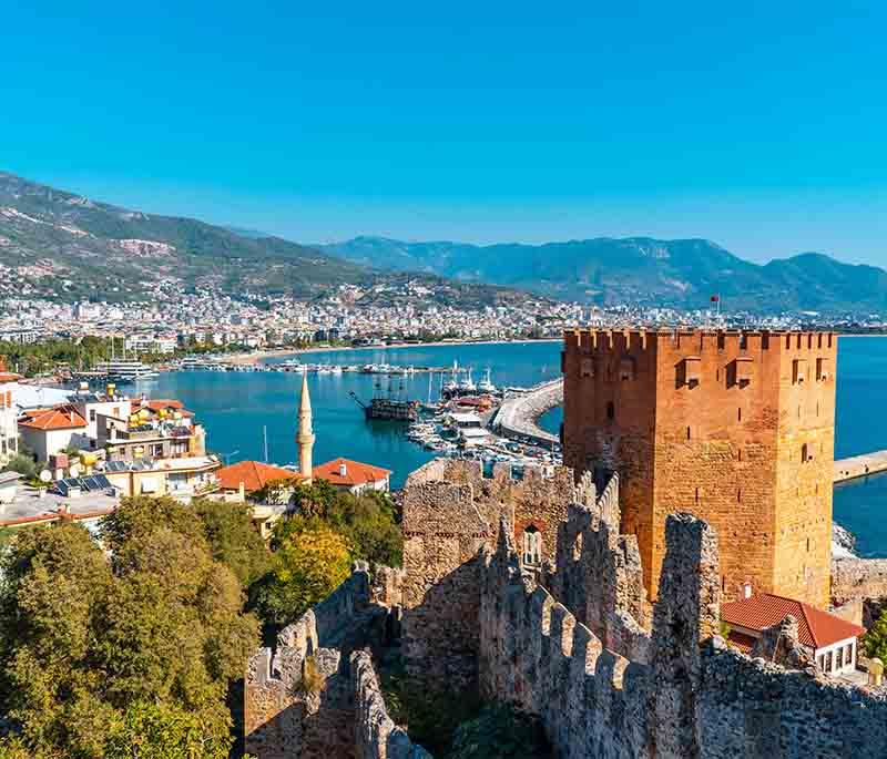 Alanya - A resort city on the Mediterranean coast, known for its beaches, historic castle, and lively nightlife.