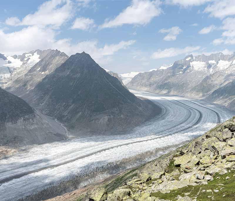 Aletsch Glacier - The largest glacier in the Alps, part of the UNESCO World Heritage site Swiss Alps Jungfrau-Aletsch.