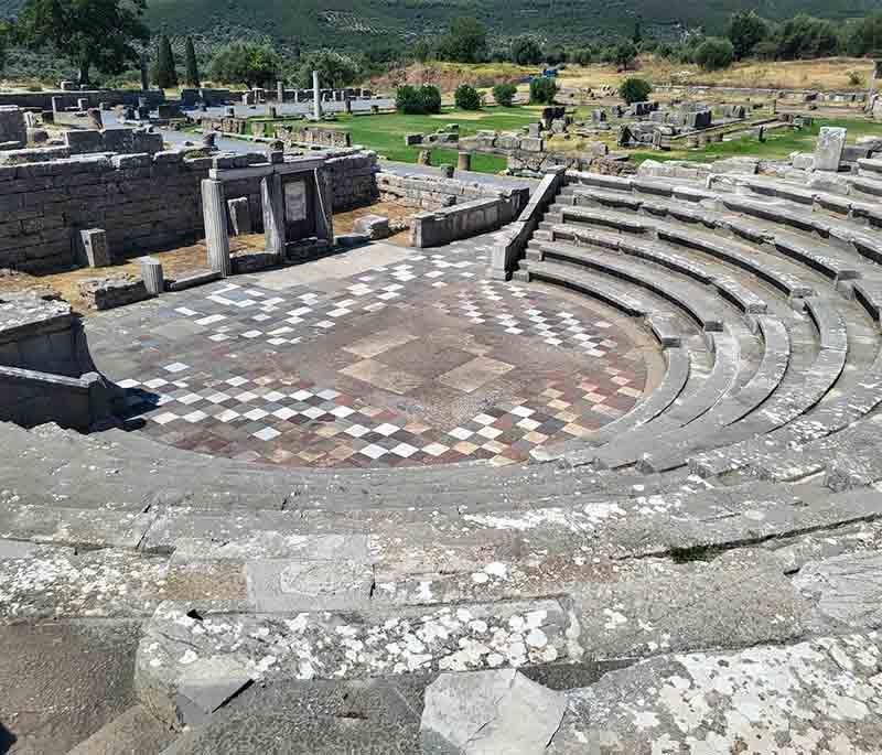 Ancient Messene, a well-preserved ancient city in the Peloponnese, featuring ruins of temples, theaters, and buildings.