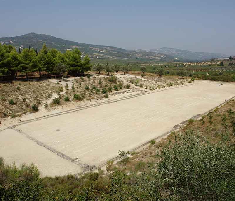 Ancient Nemea, an archaeological site in the Peloponnese, known for its ancient stadium and Temple of Zeus.