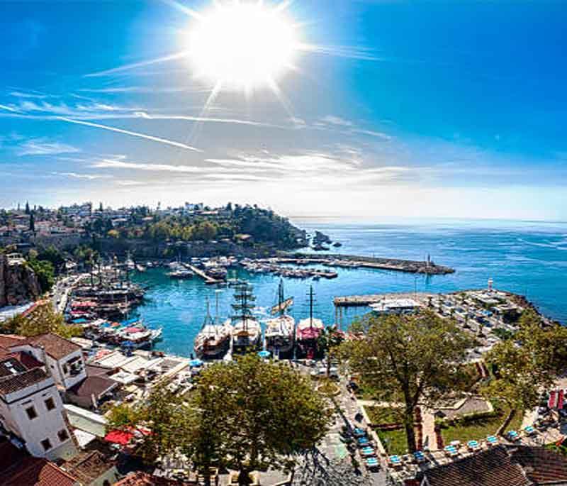 Antalya - A resort city on the Turkish Riviera, known for its beaches, old town, and historic sites.