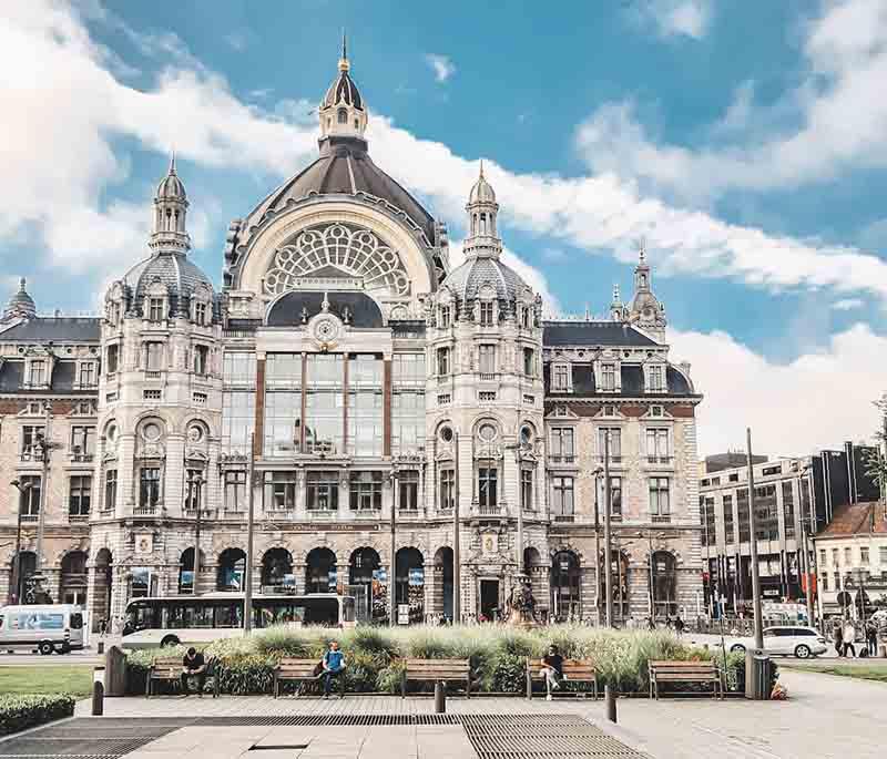 Antwerp Central Station, showcasing the grand railway station known for its architectural beauty and historical significance.