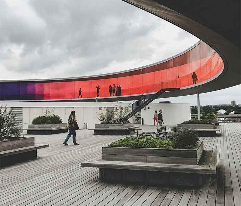 Aros Aarhus Art Museum, one of Denmark's largest art museums, featuring contemporary and modern art, and the rainbow panorama