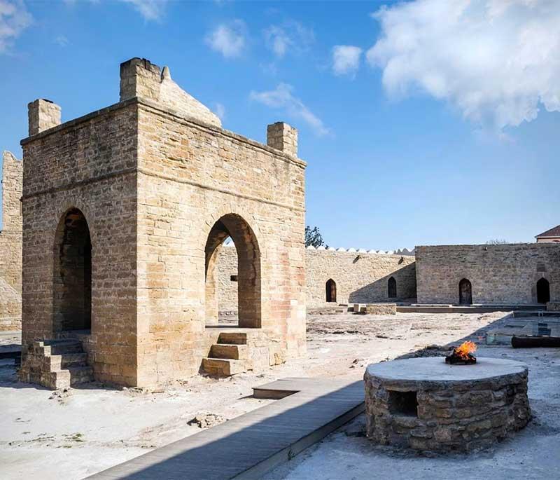 Ateshgah Fire Temple, Surakhani: Presenting the historical temple revered for its eternal flame and spiritual significance.