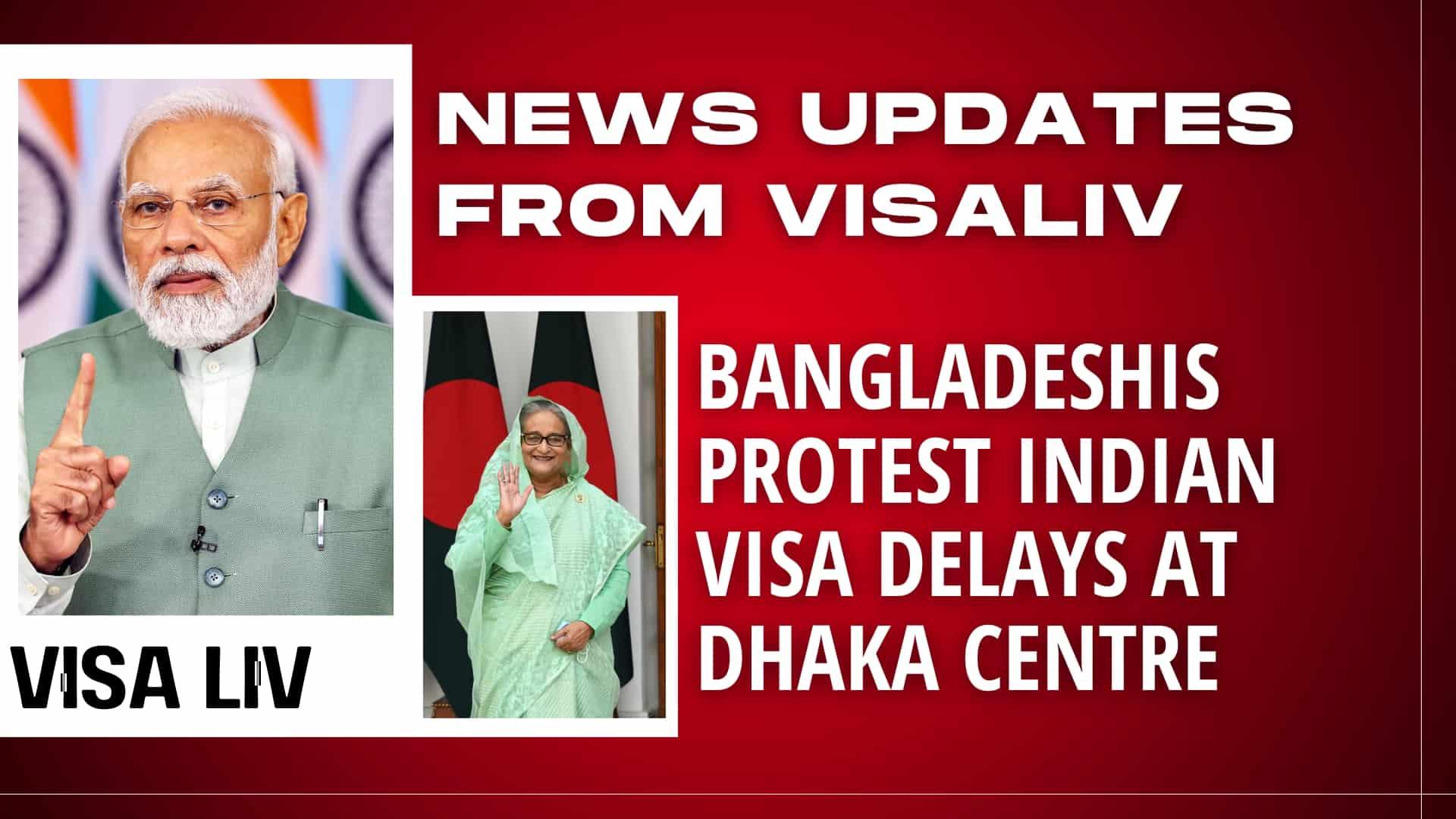 Bangladeshis protest delays in Indian visa processing at Dhaka center, expressing frustration over long wait times.