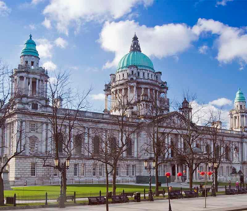 Belfast City Hall, an iconic building in Belfast, known for its stunning architecture and historical significance.