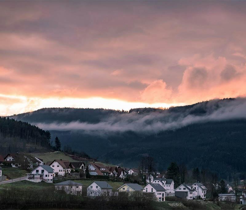 Black Forest, Baden-Württemberg, a picturesque region known for its dense forests, charming villages, and cuckoo clocks.