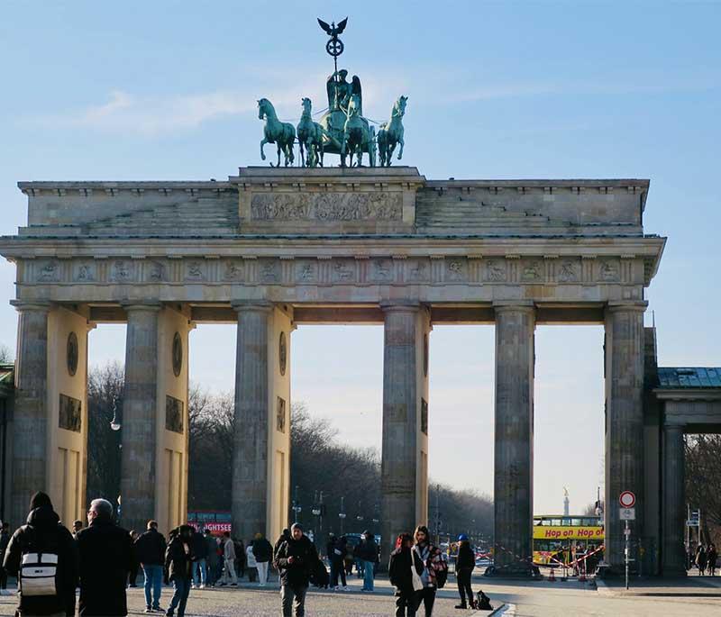 Brandenburg Gate, Berlin, an iconic neoclassical monument symbolizing the historic reunification of Germany.