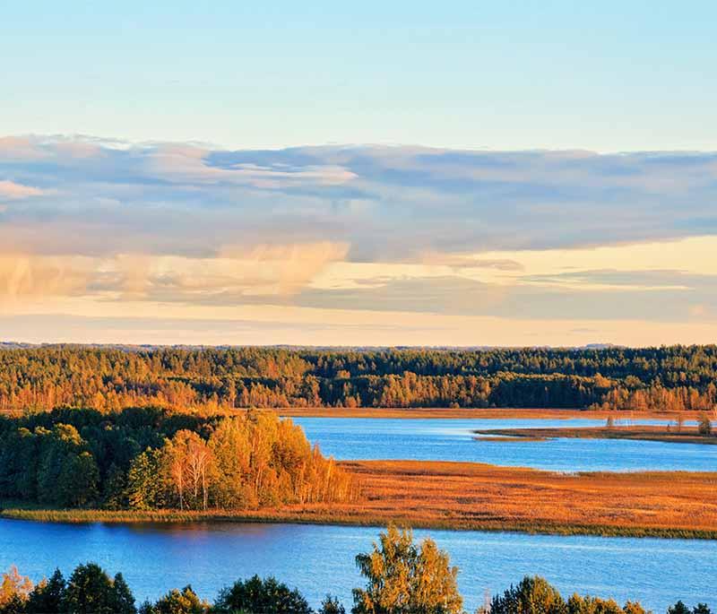 Braslaw Lakes National Park, showcasing a beautiful region with numerous lakes, natural beauty, and diverse wildlife.