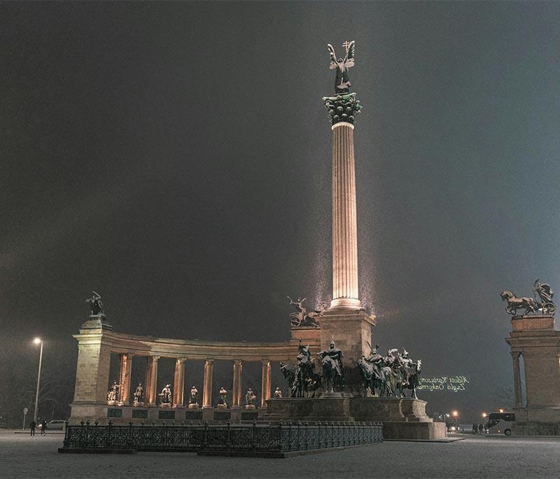Budapest - Heroes' Square, a major square featuring the Millennium Monument and statues of Hungarian national leaders.