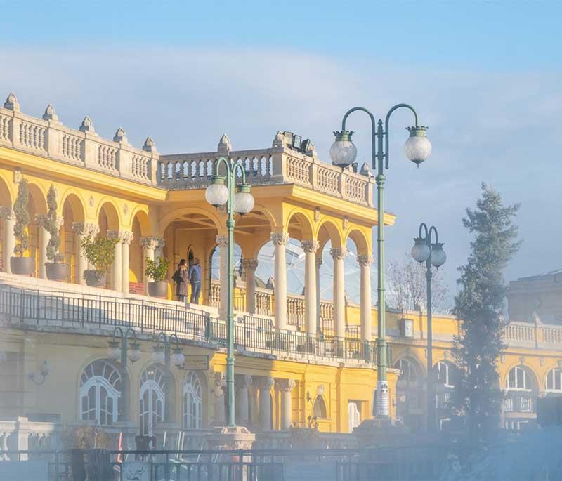 Budapest - Széchenyi Thermal Bath, one of Europe's largest thermal bath complexes, known for its relaxing pools.