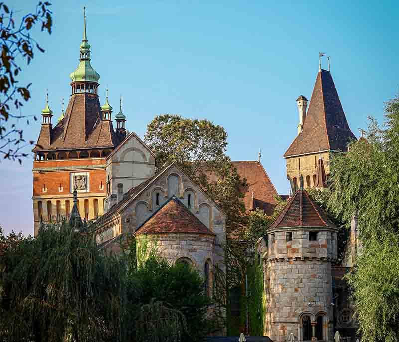 Budapest - Vajdahunyad Castle, a picturesque castle in City Park, housing the Hungarian Agricultural Museum.