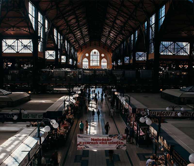 Budapest - Great Market Hall, the largest and oldest indoor market in Budapest, offering a variety of local foods and crafts.