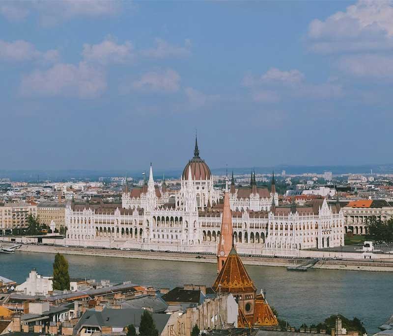 Budapest - Hungarian Parliament Building, a neo-Gothic building along the Danube, known for architecture and jewels display.