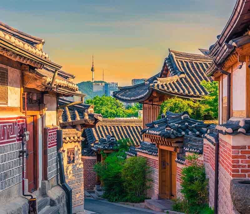 Bukchon Hanok Village, Seoul - A traditional Korean village featuring well-preserved hanok houses and cultural sites.