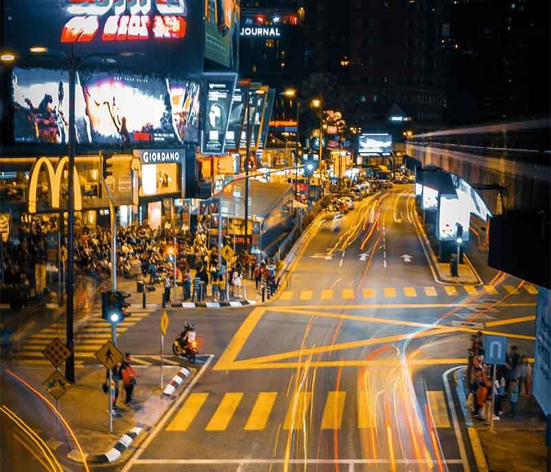 Bukit Bintang in Kuala Lumpur is a bustling shopping and entertainment district with vibrant nightlife.