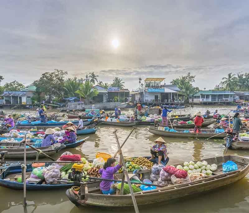 Cai Rang Floating Market: Bustling floating market in Can Tho, offering a unique glimpse into Mekong Delta life.
