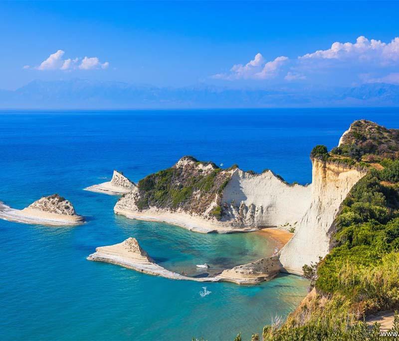 Cape Drastis, a dramatic cliff on the island of Corfu, offering stunning views and secluded beautiful coves.