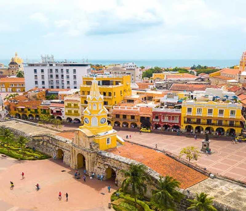 Cartagena Old Town, featuring well-preserved colonial architecture, vibrant streets, and historic forts on the coast.