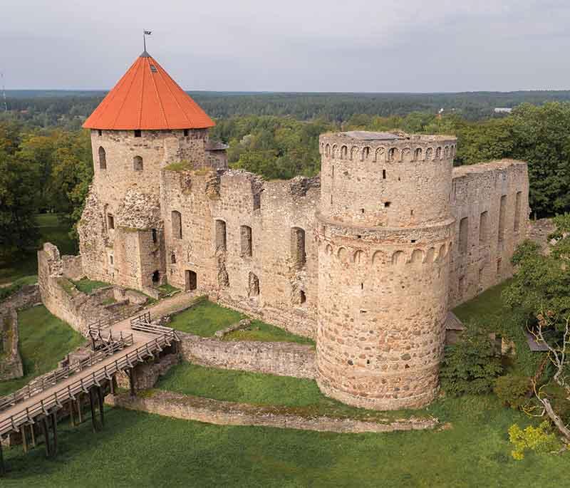 Cesis Medieval Castle, a well-preserved medieval castle with historical exhibits and beautiful grounds.