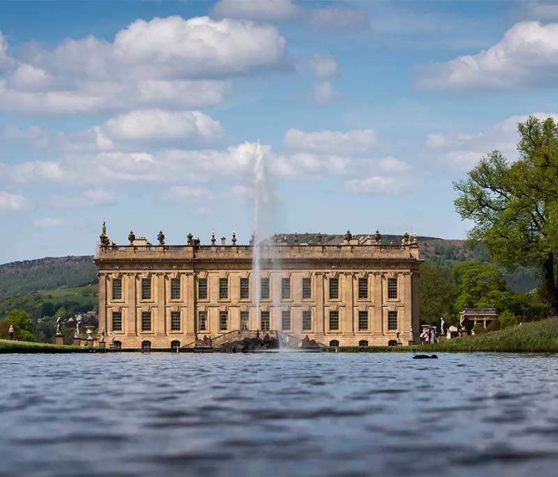 Chatsworth House, Derbyshire - A grand stately home set in beautiful parkland, known for its art collection and gardens.