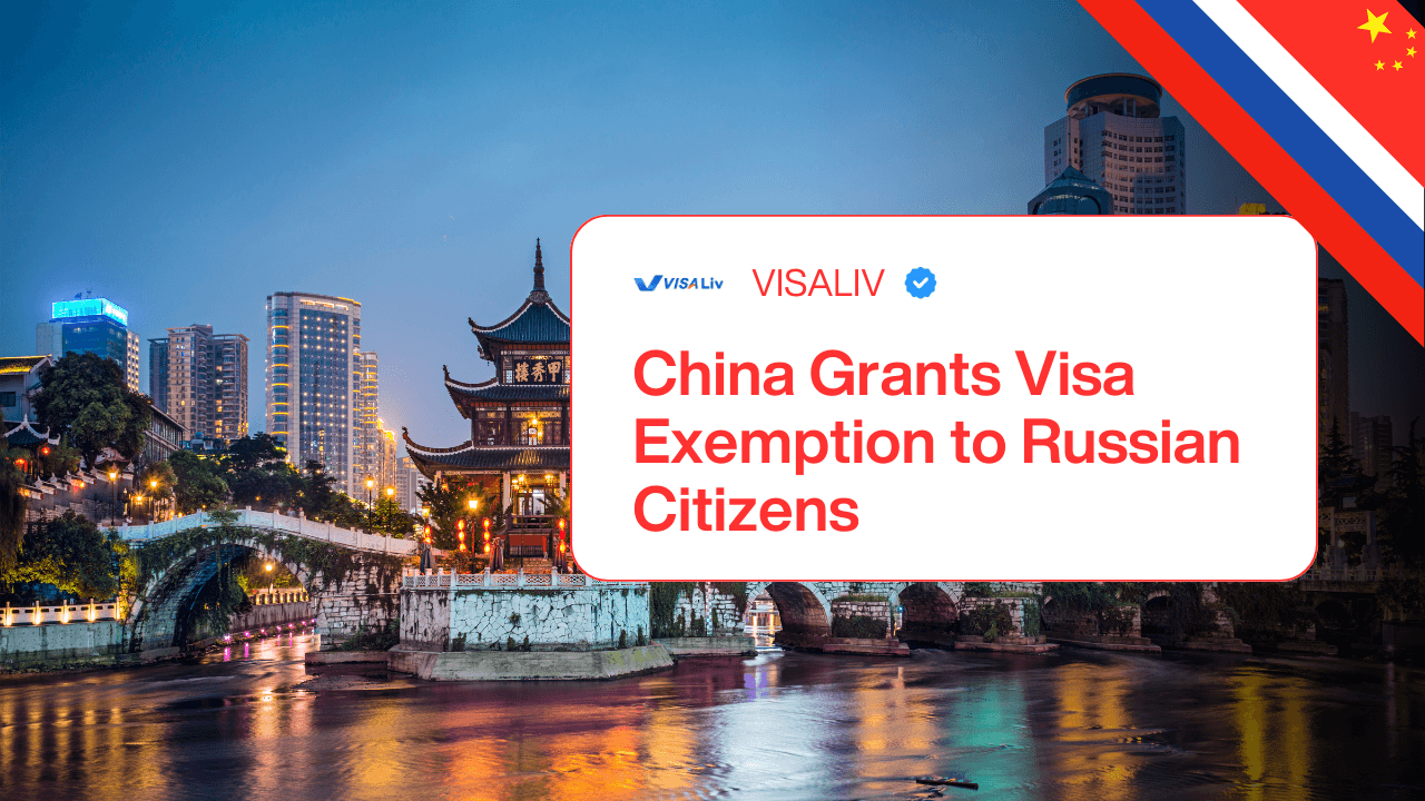 China grants visa exemption to Russian citizens allowing entry without a visa for a specified period.