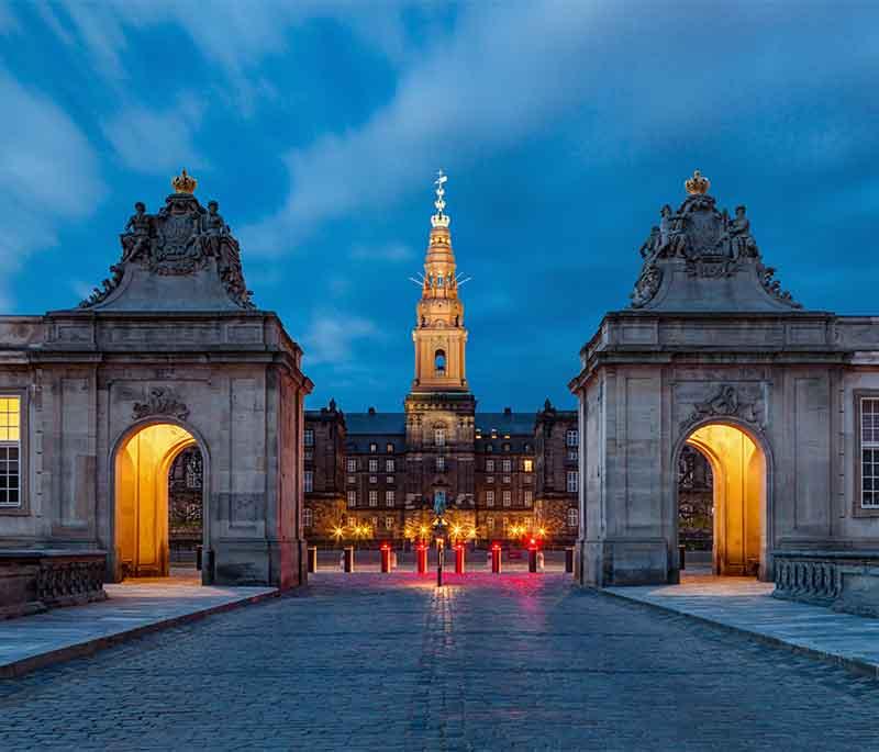 Christiansborg Palace, Copenhagen, a historic palace housing the Danish Parliament, Supreme Court, Prime Minister's Office.