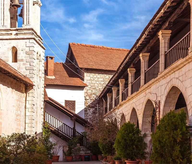 Chrysorrogiatissa Monastery, in the Paphos region, known for its beautiful setting, historic church, and wine production.