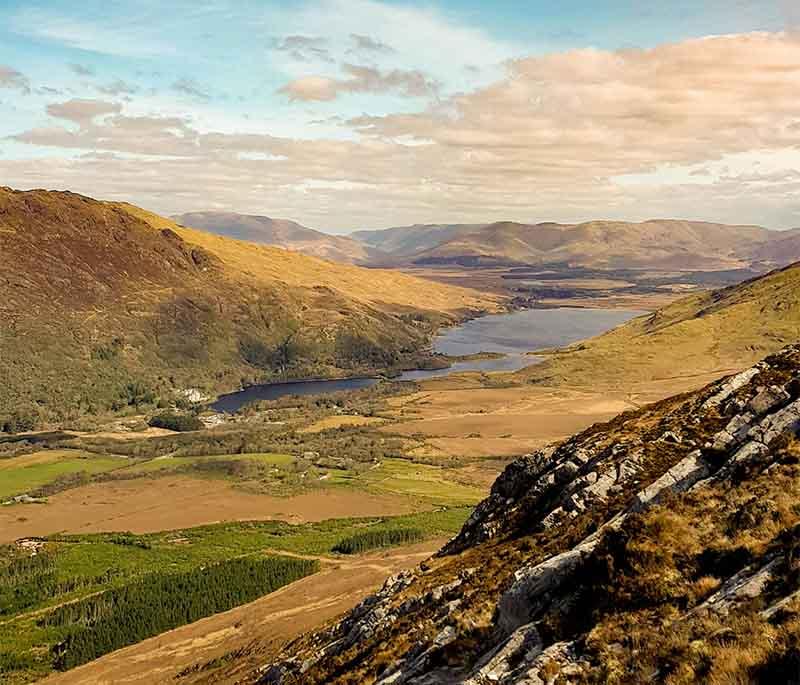 Connemara Loop, County Galway, a scenic driving route through rugged landscapes, quaint villages, and coastal scenery.