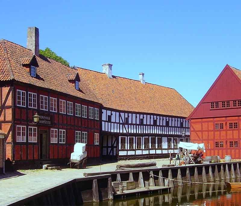 Den Gamle By, Aarhus, an open-air museum depicting urban life in Denmark with historical buildings and exhibits.