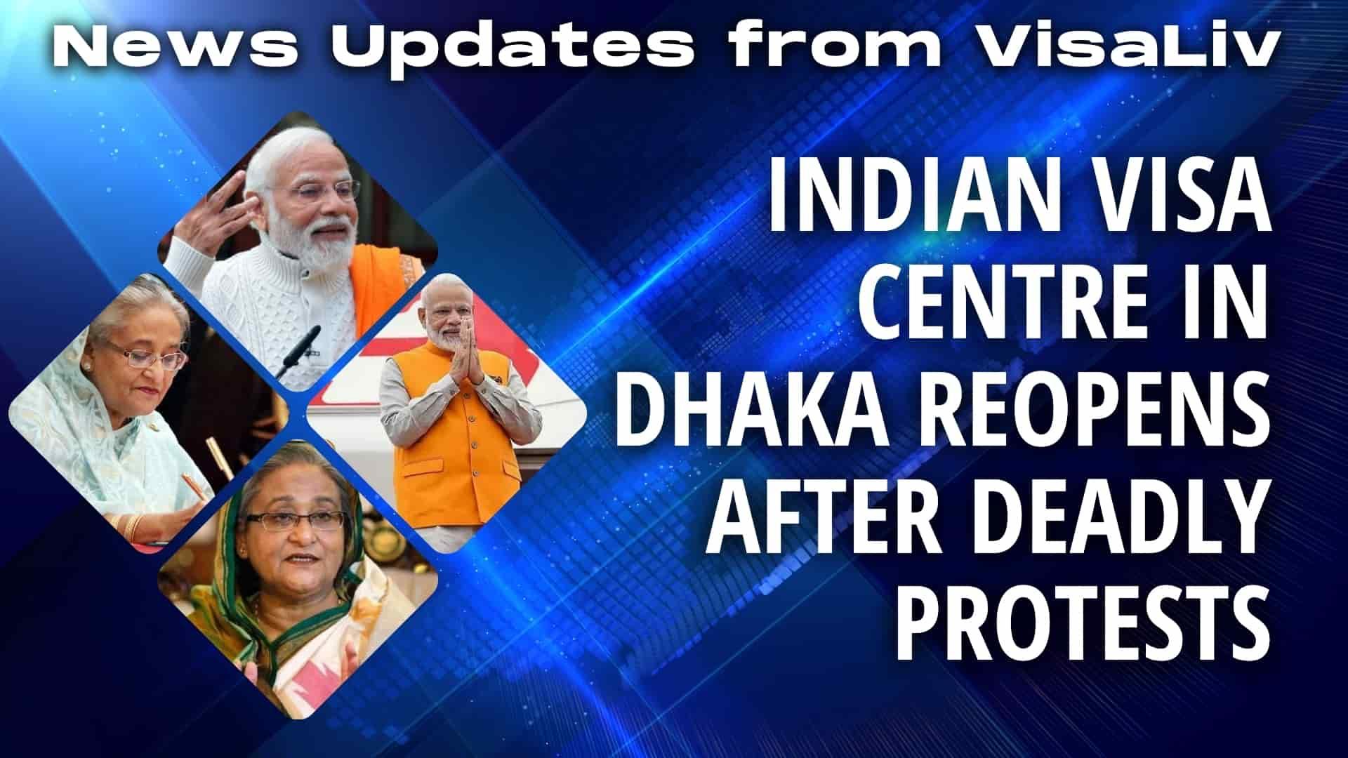Indian Visa Centre in Dhaka reopens after a temporary closure caused by deadly protests, resuming visa services.