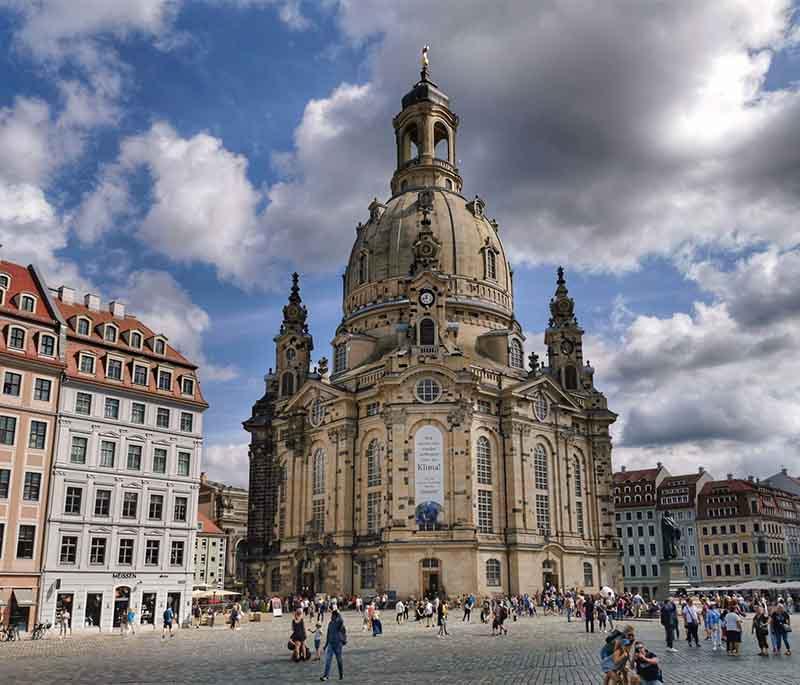 Dresden Frauenkirche, Dresden, a stunning Baroque church reconstructed after World War II, symbolizing peace.