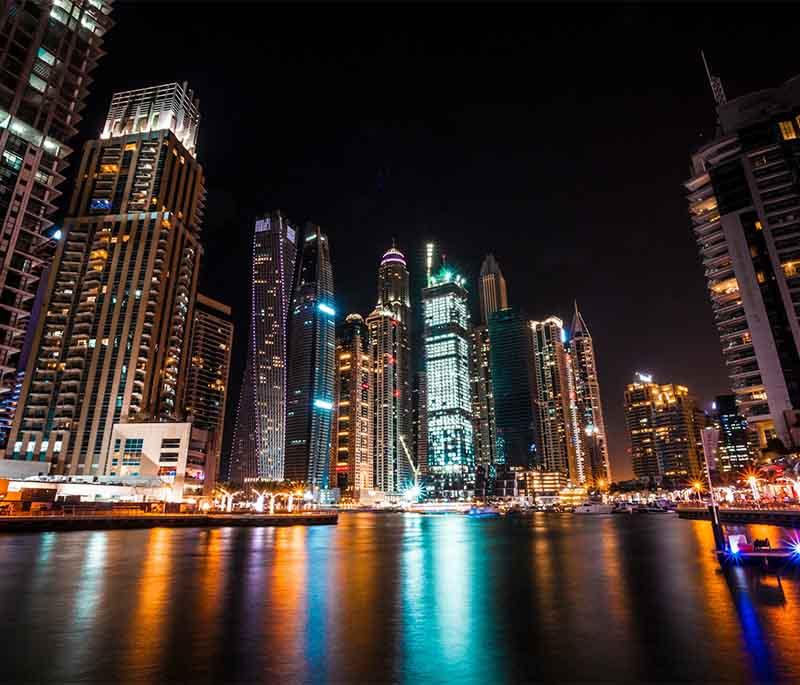 Dubai Marina, Dubai: Vibrant waterfront area renowned for skyscrapers, fine dining, and buzzing nightlife.