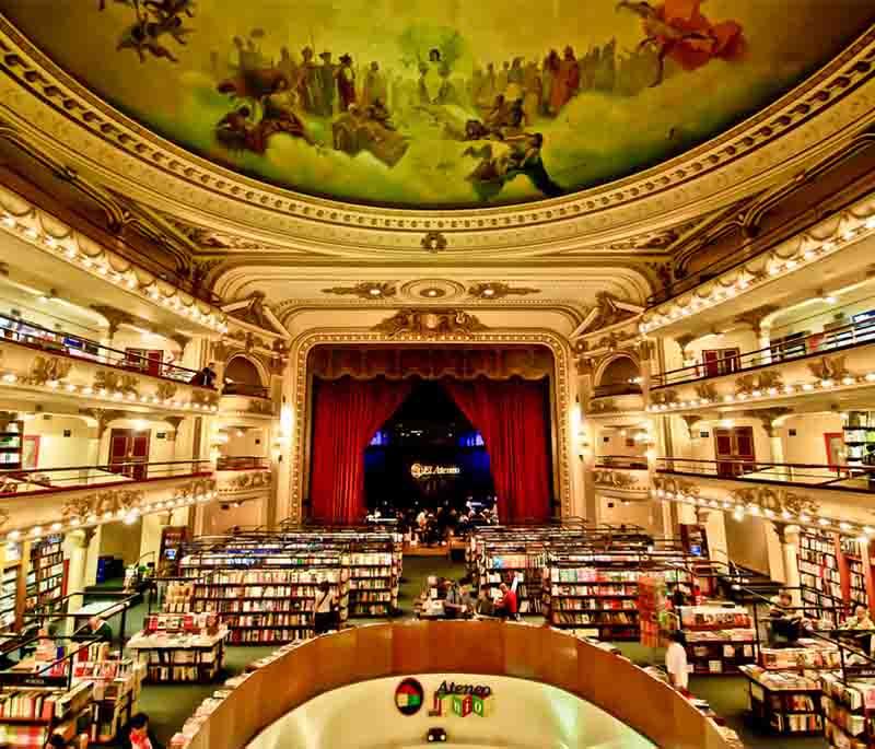 El Ateneo Grand Splendid in Buenos Aires, a former theater turned into a grand bookstore with stunning interior architecture.