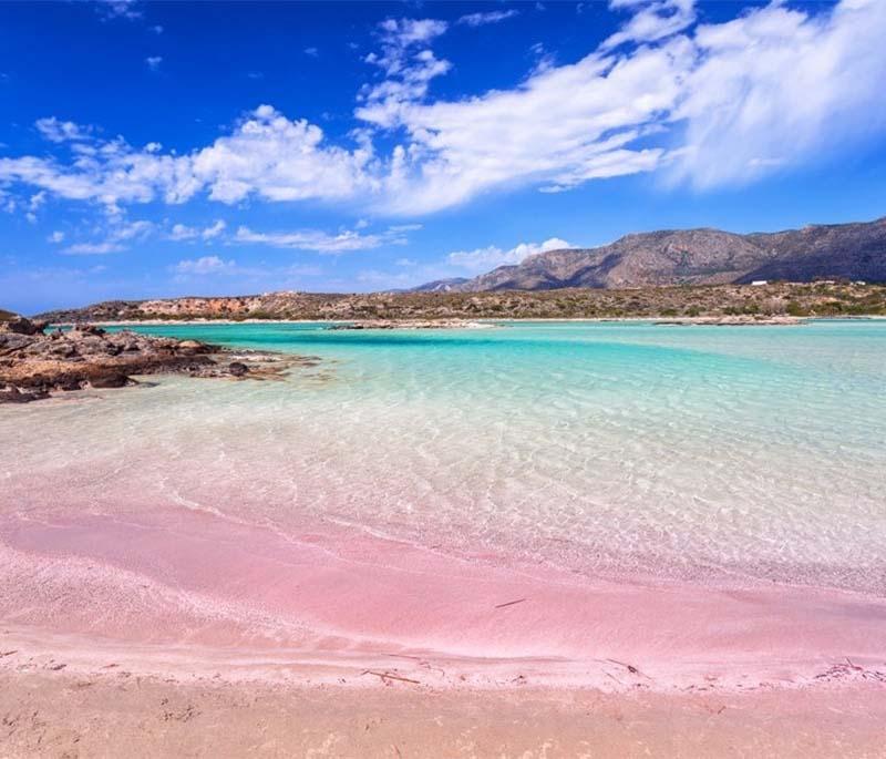 Elafonisi Beach, a beautiful beach on the island of Crete, known for its pink sand and shallow turquoise waters.