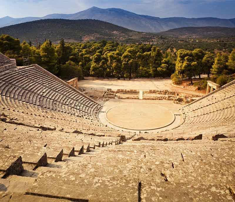 Epidaurus Theater, an ancient Greek theater known for its perfect acoustics and well-preserved structure.