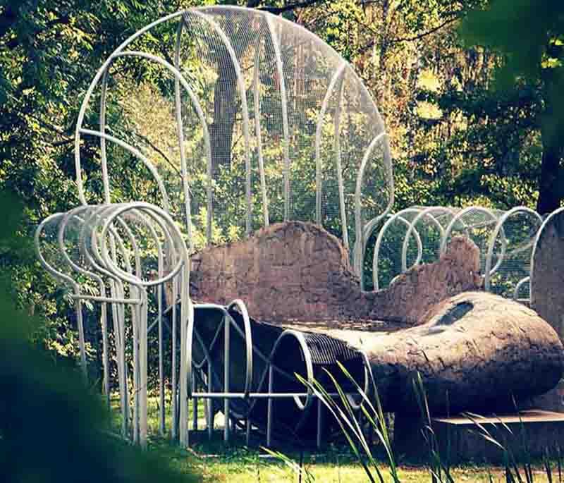 Europos Parkas, an open-air museum of modern art near Vilnius, featuring sculptures and installations in a natural setting.