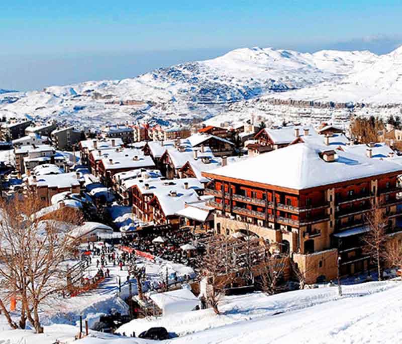 Faraya Mzaar Ski Resort, Lebanon's largest ski resort, offering winter sports and activities with stunning mountain views.