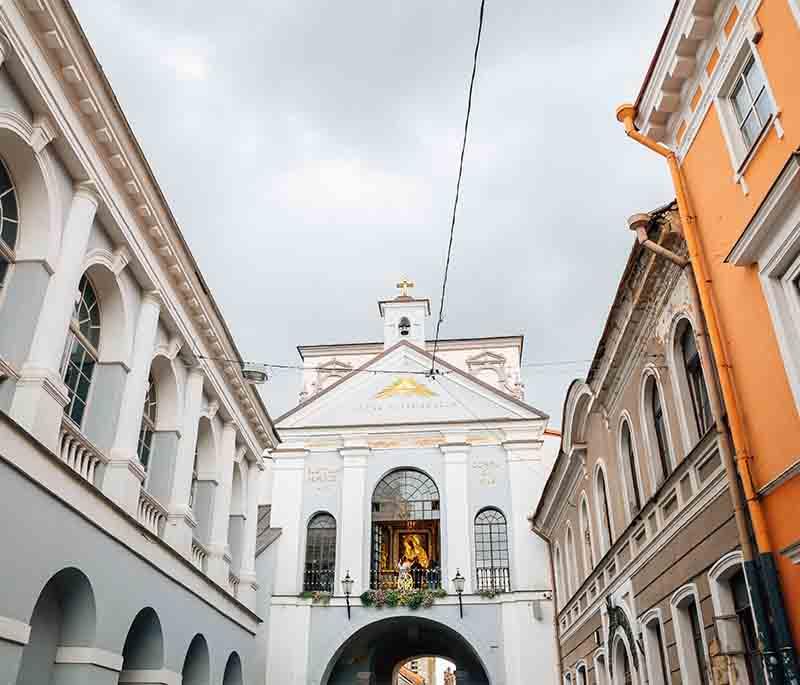 Gate of Dawn, a historic city gate in Vilnius, known for its chapel housing a revered icon of the Virgin Mary.