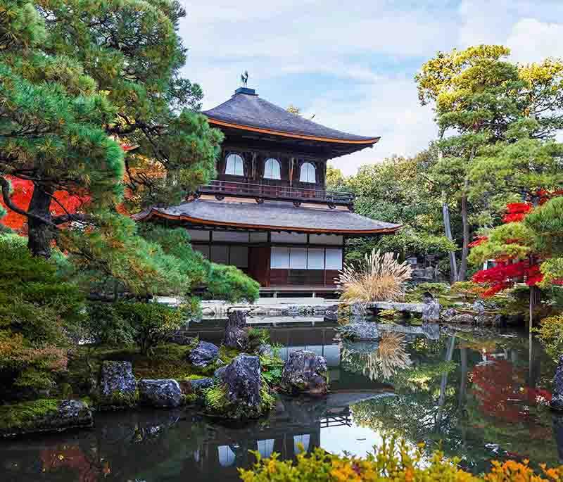 Ginkaku-ji (Silver Pavilion), Kyoto, a Zen temple known for its beautiful gardens and classic Japanese architecture.