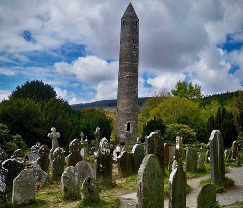 Glendalough, County Wicklow, a scenic valley with ancient monastic ruins, hiking trails, and stunning natural beauty.