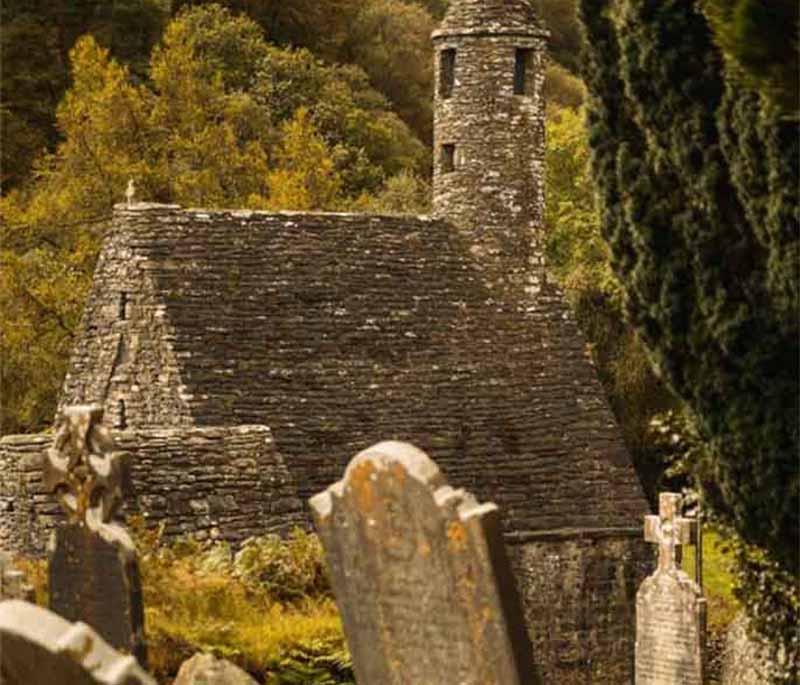 Glendalough Monastic Site, County Wicklow, an early medieval monastic settlement set in a beautiful glacial valley.