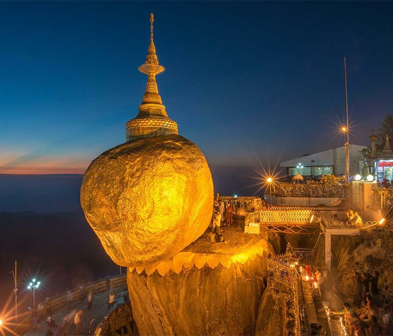 Golden Rock (Kyaiktiyo Pagoda), Mon State - A balancing boulder topped with a small pagoda, a major pilgrimage site.