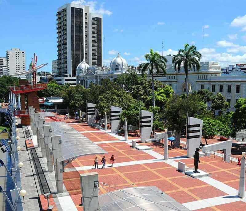 Guayaquil Malecon 2000, a revitalized waterfront with parks, museums, restaurants, and stunning views of the Guayas River.