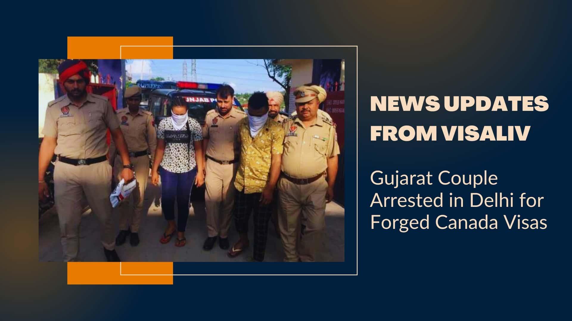 Gujarat couple arrested in Delhi for attempting to travel with forged Canada visas, highlighting visa fraud issues.