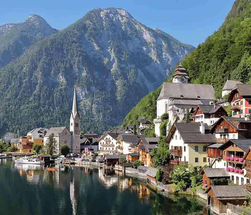 Hallstatt village and lake, a picturesque UNESCO World Heritage site, captures the quintessential beauty of Austria.